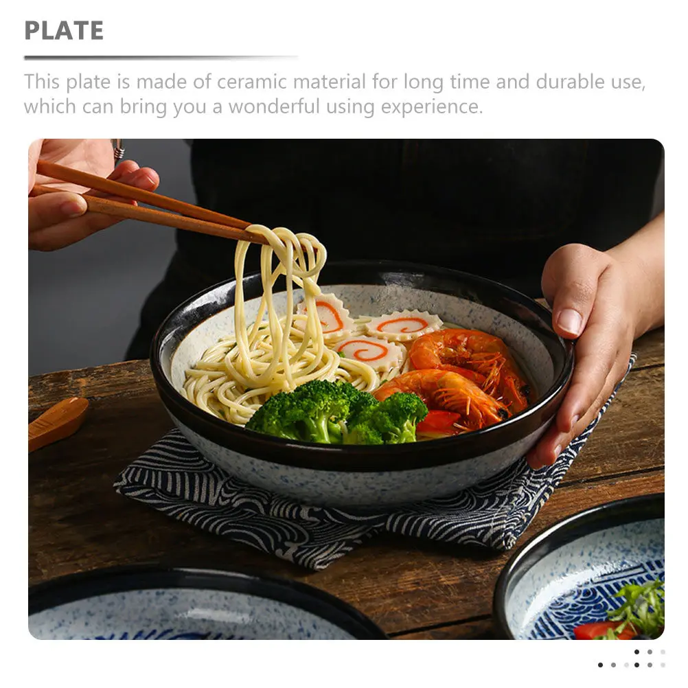 Ceramic Plate Japanese Style Sea Wave Pattern Vintage Food Serving Tray Multi-Function Dinner Plate for Home Kitchen Buffet