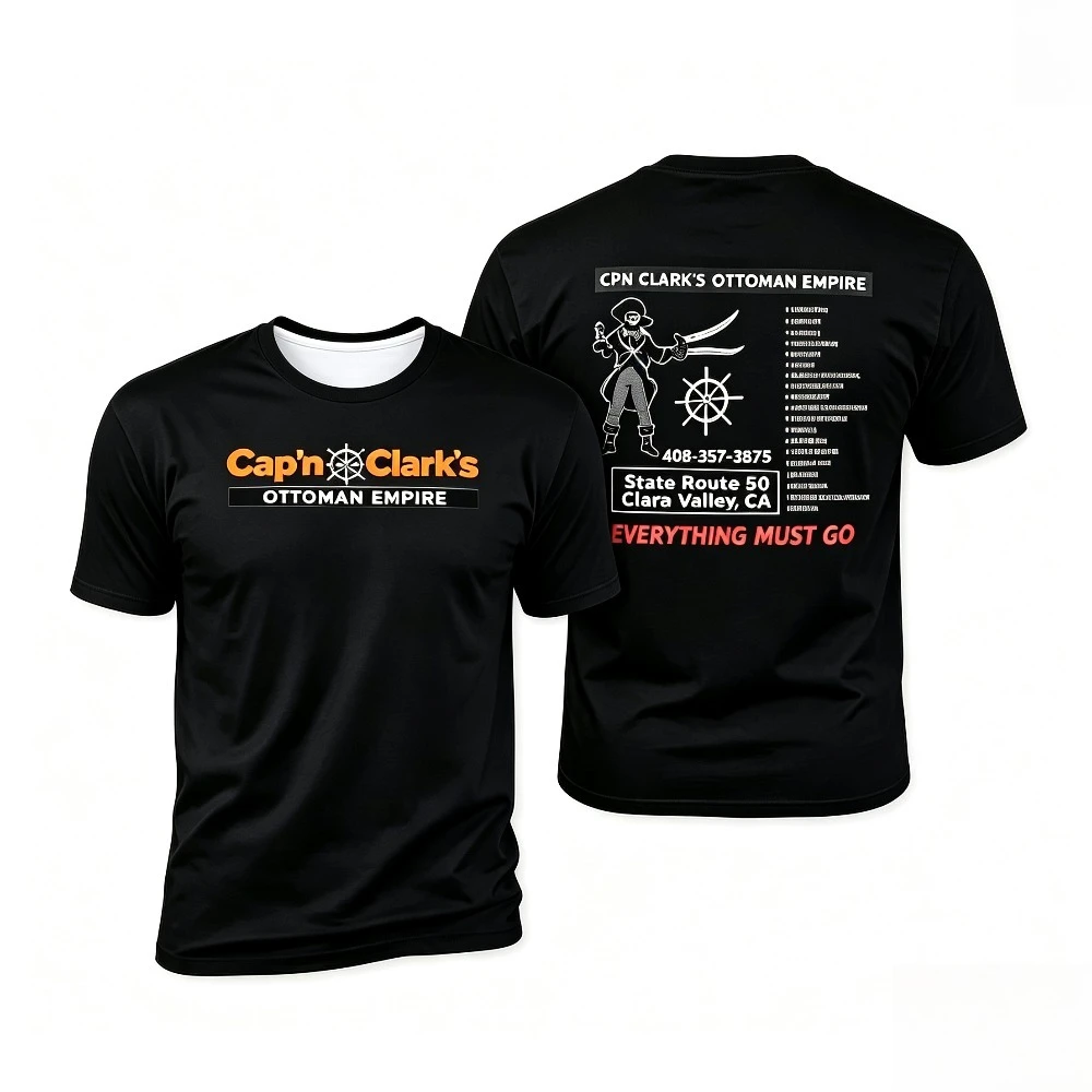 Viral Cap'n Clark Ottoman Empire Meme Shirt Retro Pirate Graphic Front Back Print Casual Short Sleeve Top
