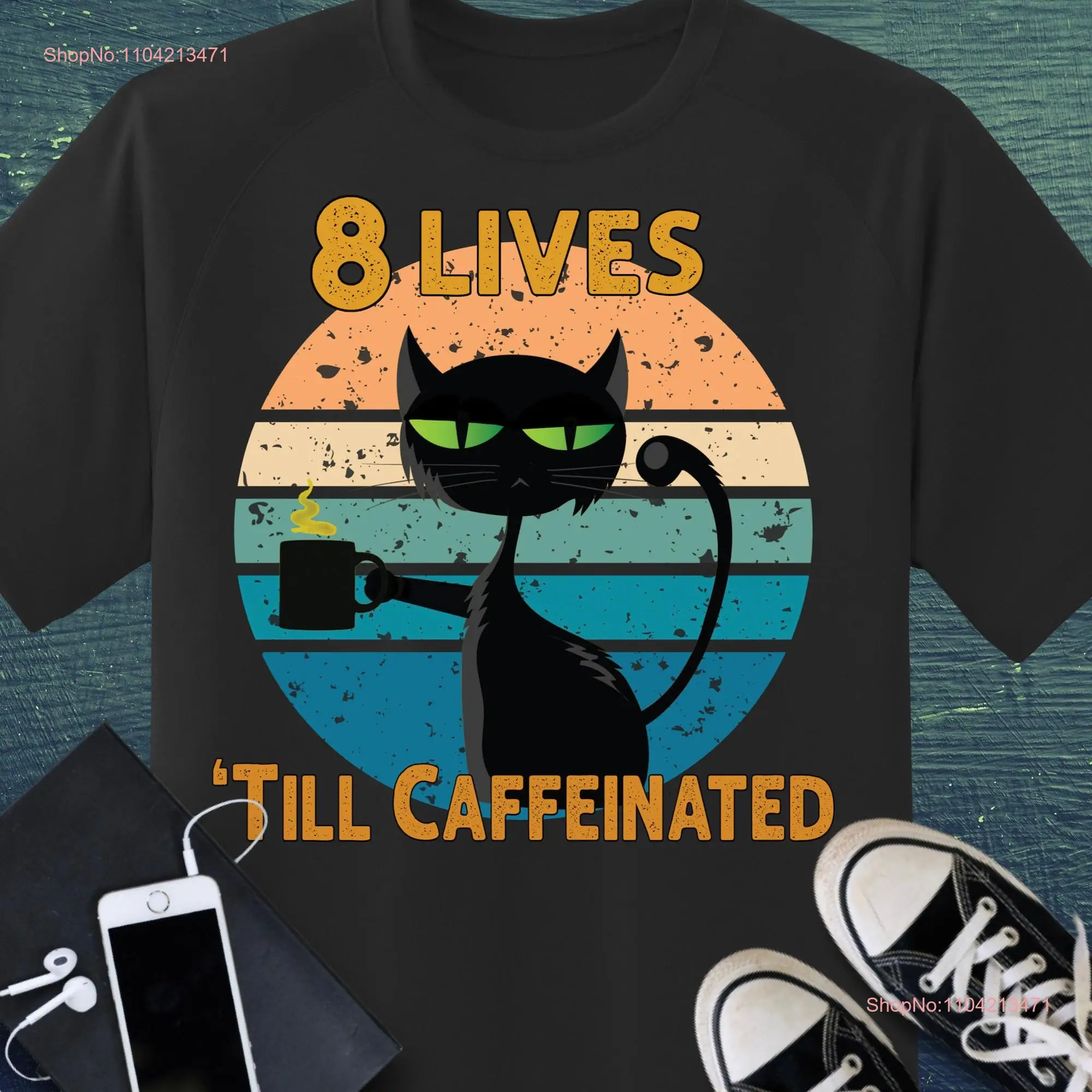 

Футболка 8Lives Till Caffeinated Skeleton Drinking Coffee Dead Lover Cat Beach RV River life с длинными или короткими рукавами