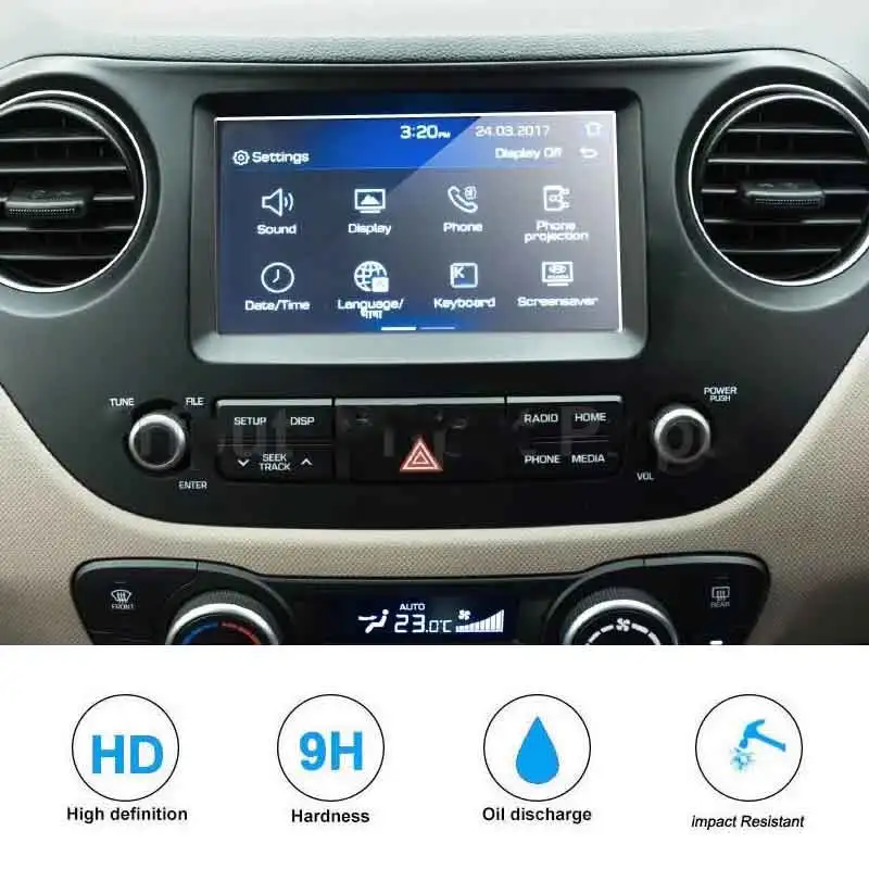 For Hyundai Grand i10 2017-2019 Car Radio GPS Navigation Tempered Glass Screen Protector Film Auto Interior Anti-scratch Film