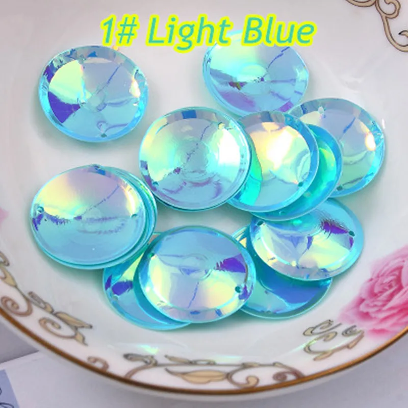 200pcs/lot Large Round Sequins 20mm Cup PVC Round With 2 Side Holes Sequins Decoration 1# Light Blue Confetti