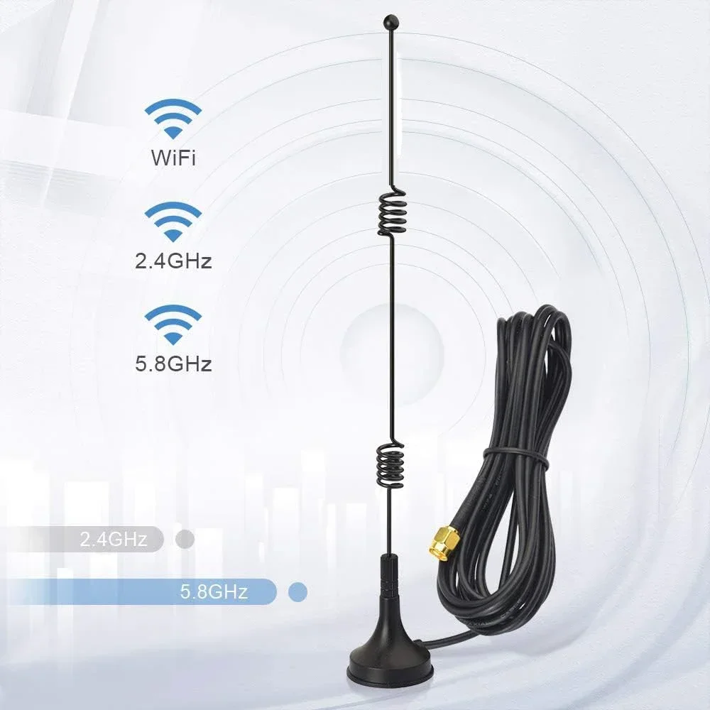 Câble d'extension d'antenne WiFi longue portée, 2.4GHz, 10dBi, 5x Range, connecteur SMA, base magnétique 10 pieds