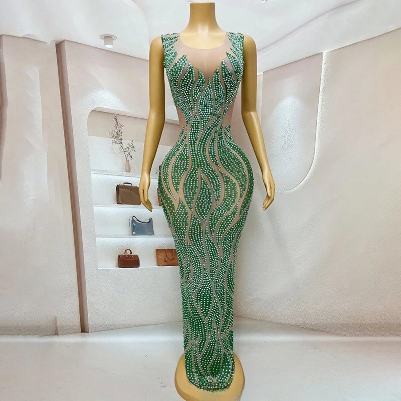 Temperament Slim Fit Long Full Diamond Pattern Sexy Fishtail Hip Wrap Fashion Runway Show Women's Vacation Dress Robes De Soirée