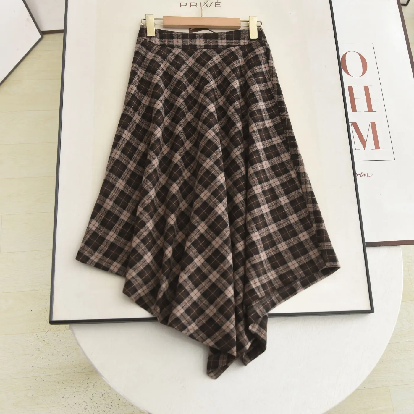 

Юбка трапециевидной формы с высокой талией, модный асимметричный дизайн, утягивающий кофейный цвет, женская мода, осень-зима, новинка...