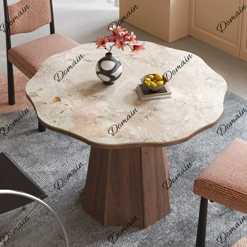 XX Luxury Rock Slab Antique Home Dining Table High-end Restaurant Petal Round Tables Kitcjen Tables Simplicity Pliante Furniture