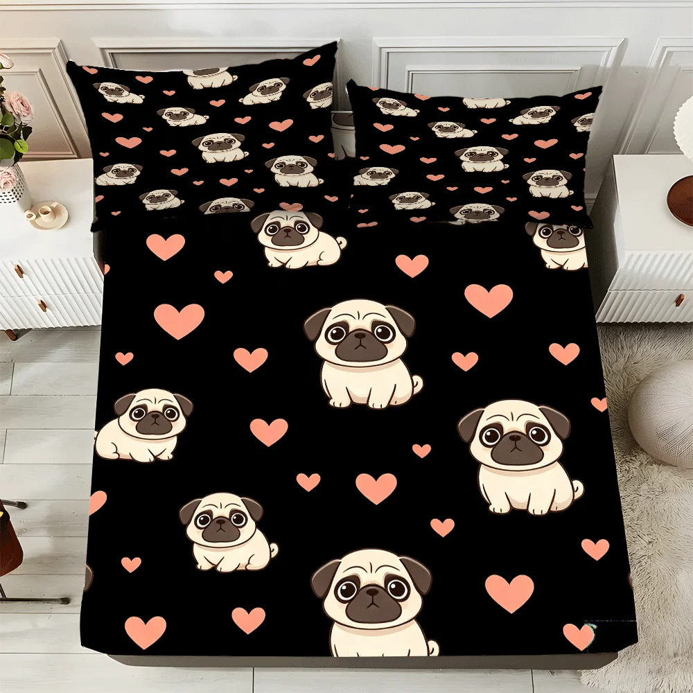 3-Piece Set, Thin and Lightweight Summer 2D Printed Bed Sheet Set, Digital Printed Three-Piece Bedding Set (Includes 1 Fitted Sheet + 2 Pillowcases), Mattress Protector, Fitted Elastic Sheet, Protective Cover, Mattress Protector, Must-Have for Ambiance, Suitable for All Seasons, Machine Washable Design, Holiday Decoration, Various Sizes, Breathable Protective Cover Plus Pillowcase