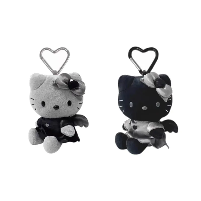 

12CM Anime Hello Kitty Black Angel Series Plush Doll Keychain PP Cotton Stuffed Doll Kawaii School Bag Pendant Accessories Gift