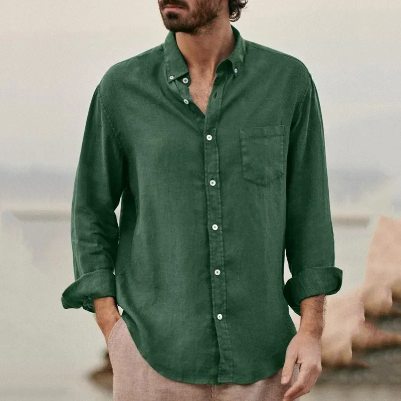 

Men's Fashion Solid Color Loose Single Breasted Long Sleeve Custom Suit Shirt
