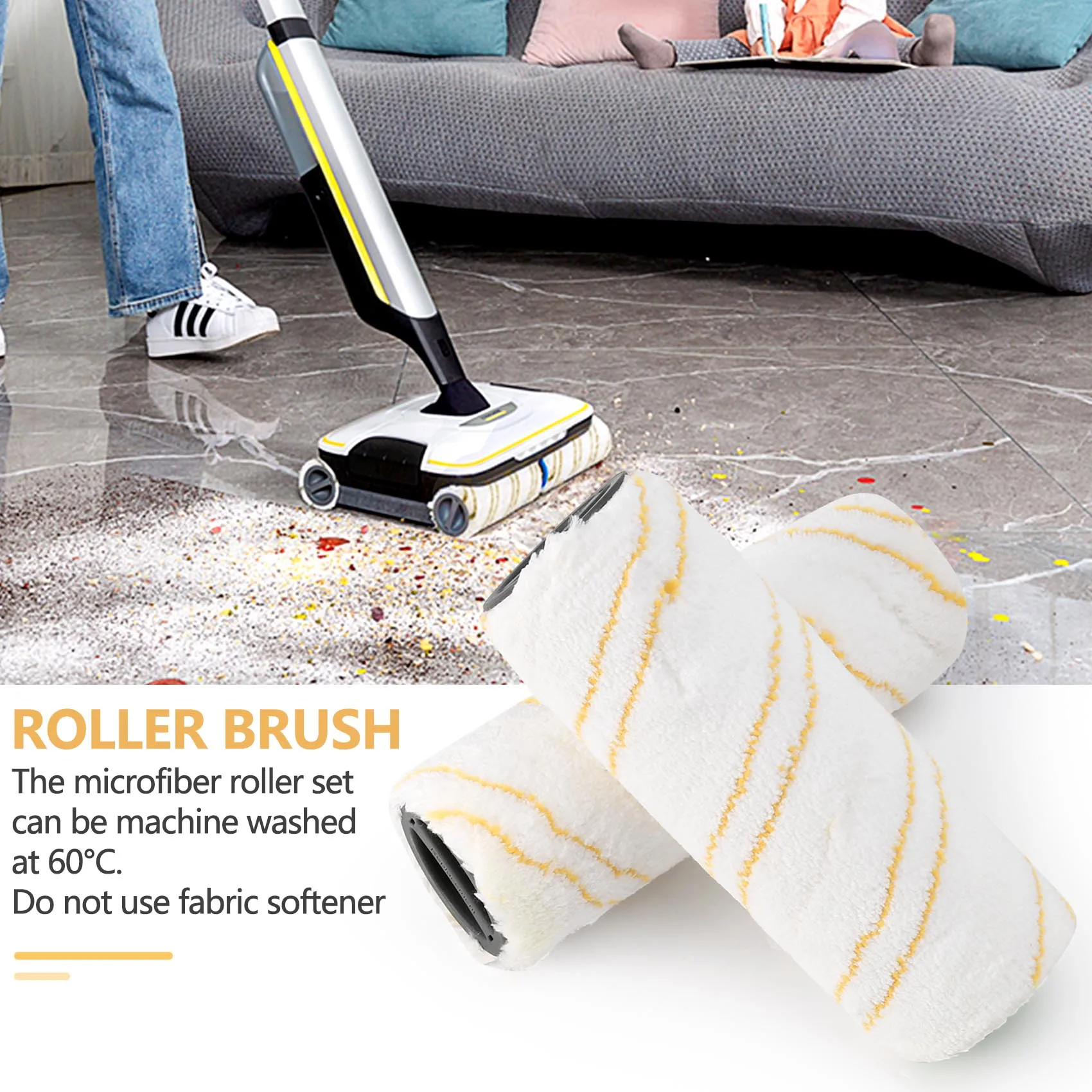 مجموعة بكرات A74G-2 من بكرات بديلة لمنظف الأرضيات الكهربائية Karcher FC5 FC7 FC3 FC3D 2.055-006.0 أصفر