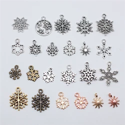 20pcs Metal Zinc Alloy Mix Sizes Snowflakes Charms Fit Jewelry Christmas Pendant Makings DIY Handmade Craft