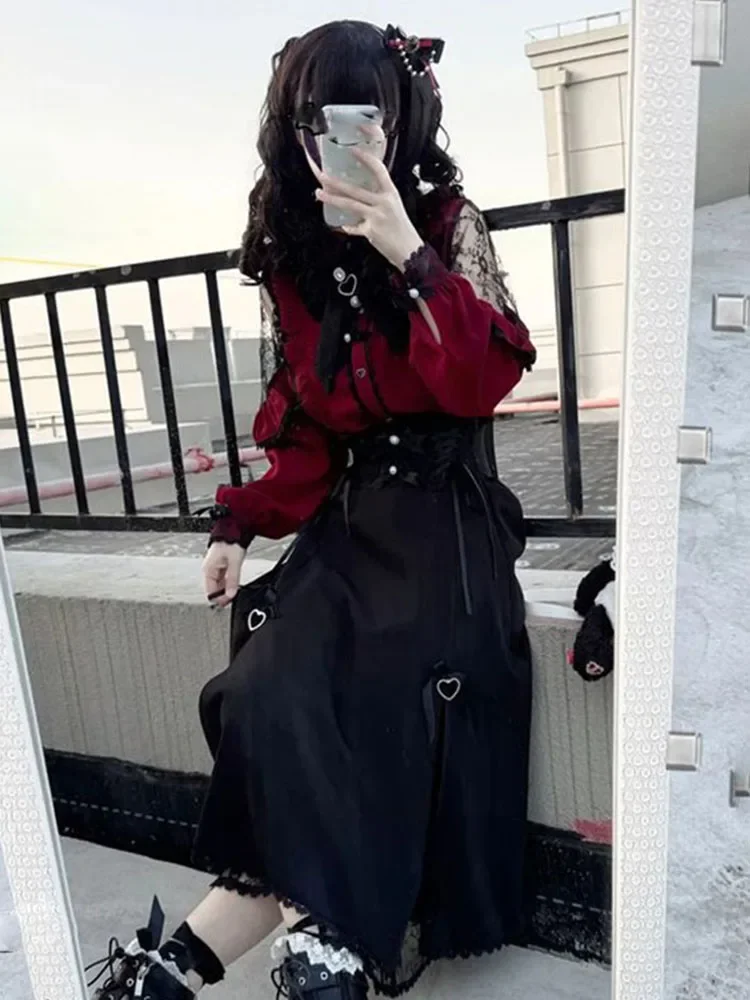 Kawaii Frauen Shirts Lolita Y2k Nette Japanischen Stil Bluse Elegante Langarm Süße Tops Casual Ästhetischen Hemd Camisas De Mujer