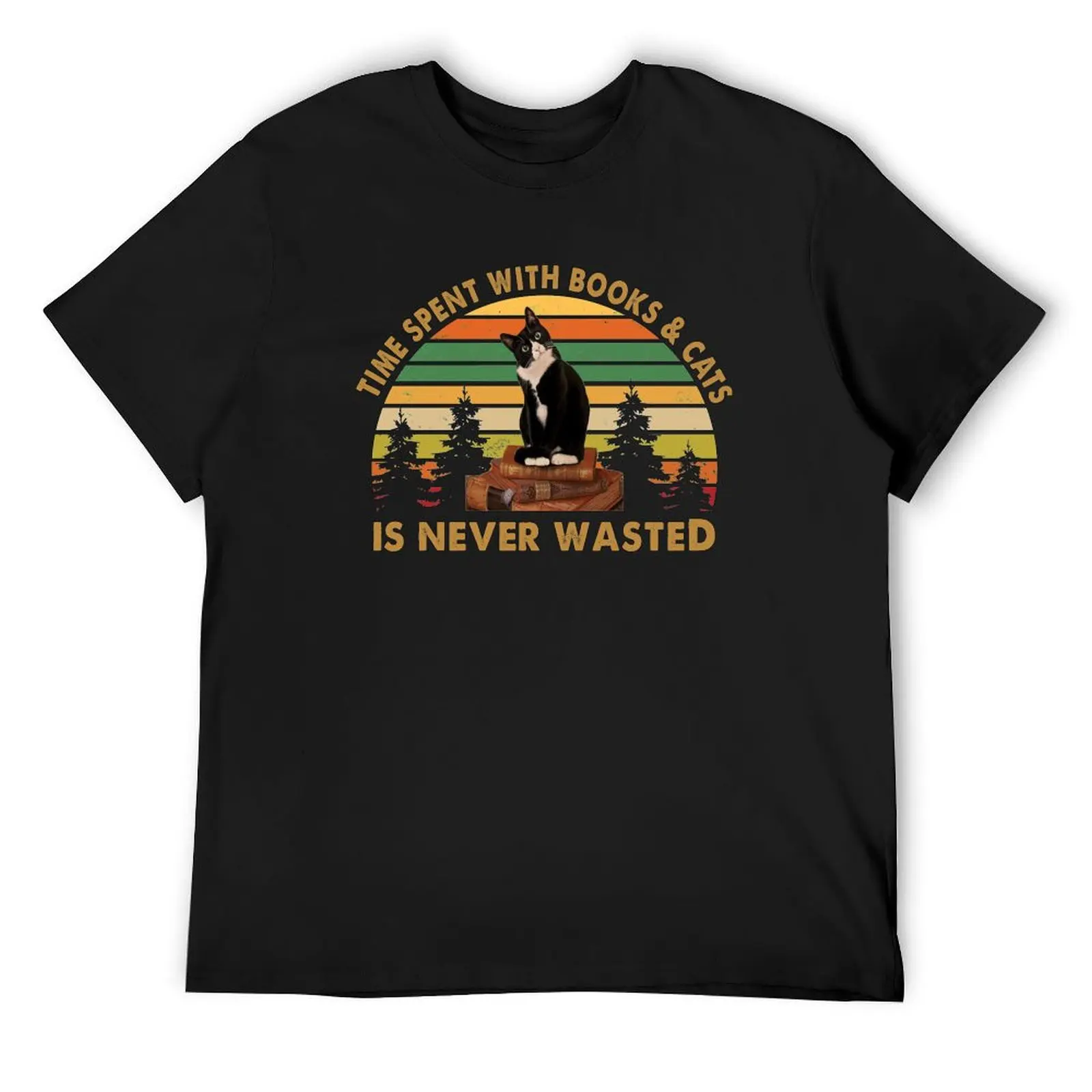 Time spent with books and cats is never wasted T-Shirt anime clothes shirts graphic tees customs blanks t shirt for men