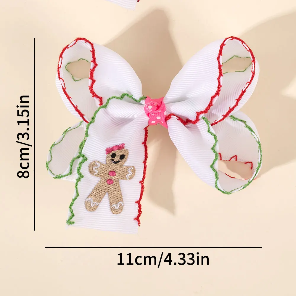 2Pcs Embroidered Gingerbread Man Hair Bow Clip Kids Christmas Party Hairpin Santa Claus Barrettes Hair Accessories New Year Gift