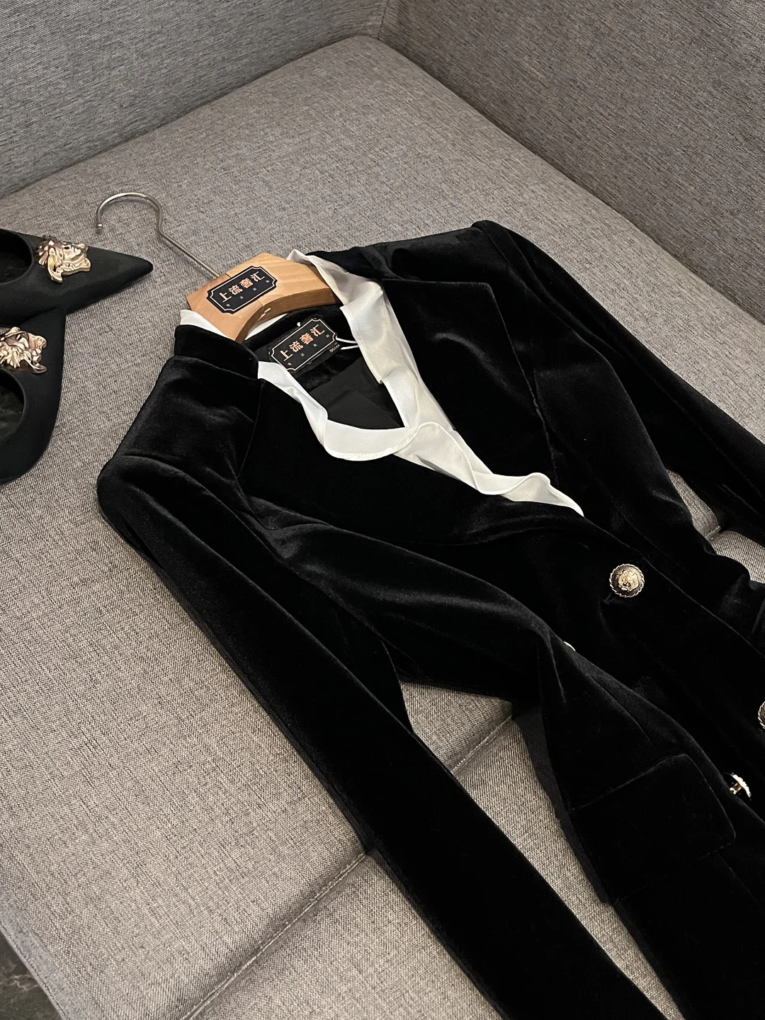 Bla velours automne hiver nouveau 2025 femmes Dr Ele Design costume jupe avec bois ain volants longue Sve Slim Fit V Ne