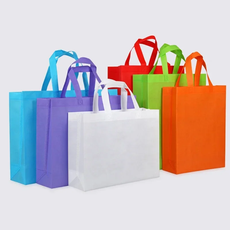 Paquete de 20 bolsas de mano no tejidas, bolsa de compras ecológica duradera con asas para compras de comestibles, se acepta logotipo impreso