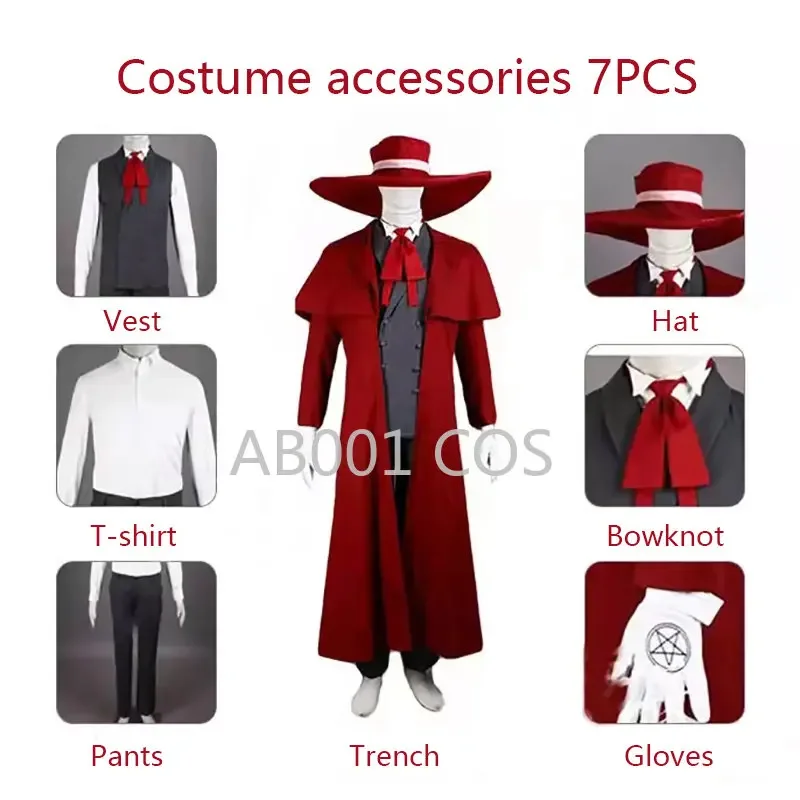 Vampire Hunter Cosplay Hellsing Alucard Cosplay Costumes Women Men Trench Suit Long Coat T-Shirt Pants Halloween Carnival Suit