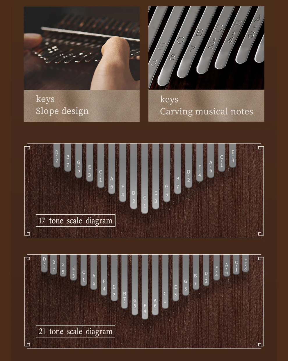 Hluru 17-Tasten-Kalimba aus Ahornholz, 21 Tasten, Daumenklavier, tragbares Fingerklavier für Anfänger, Mbira, Geschenk für Kinder und Erwachsene – Detail 7