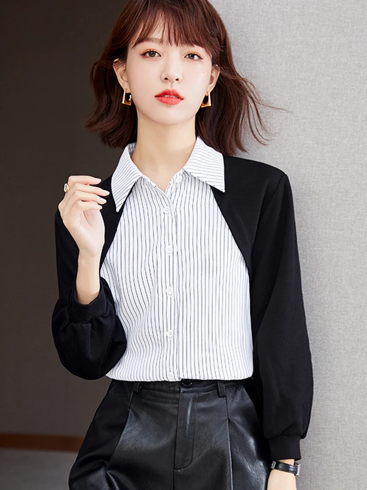 

Faionable Striped Long Sve Casual irt Women's Spring 2026 New Sle Versatile Ladies' Blouse Commute Sle Korean Version