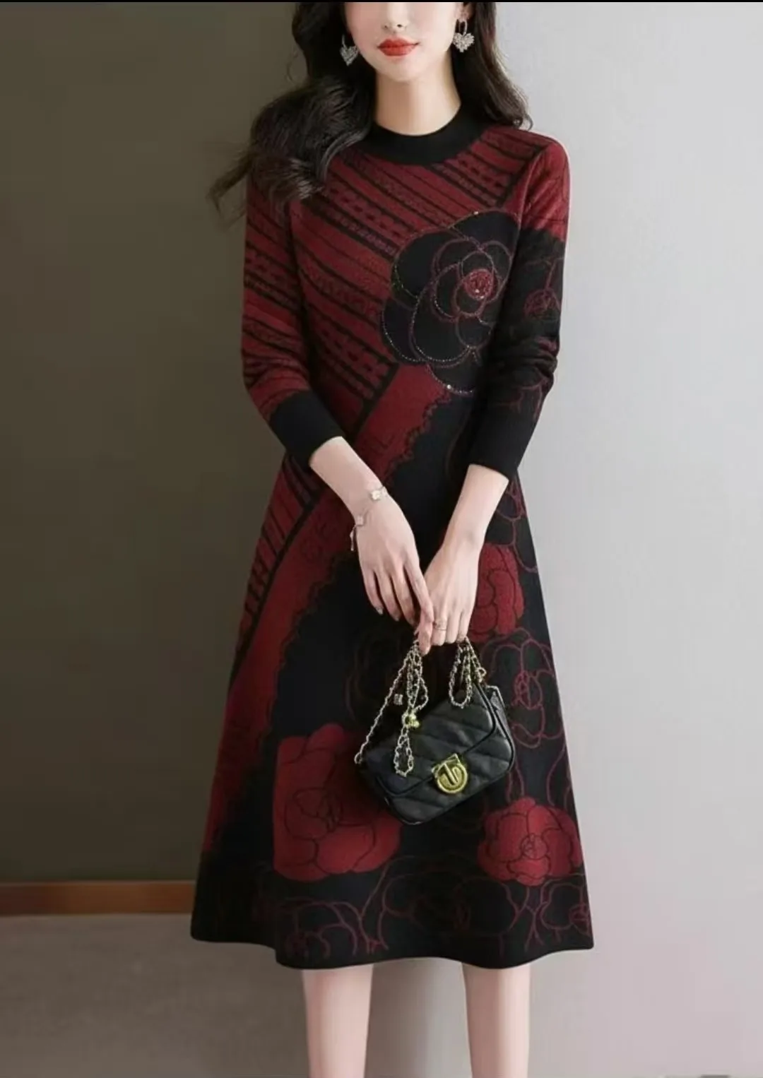 

Осень 202, вязаные женские пуловеры с длинными рукавами и цветочным принтом, зимние толстые теплые платья-свитера, корейские элегантные повседневные свитера