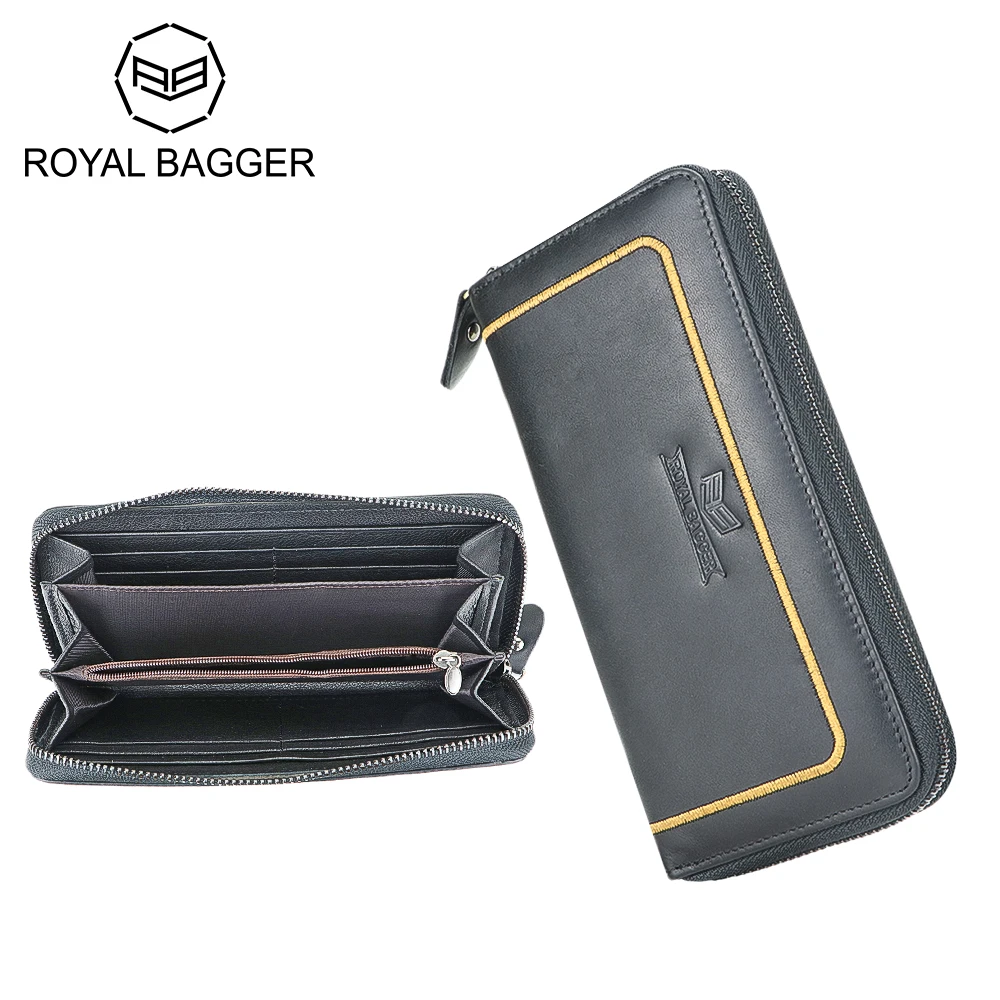 

Royal Bagger Genuine Leather Long Wallet for Men, Simple Solid Color Money Clips, Clutch Coin Purse with Multi Card Slots 1654