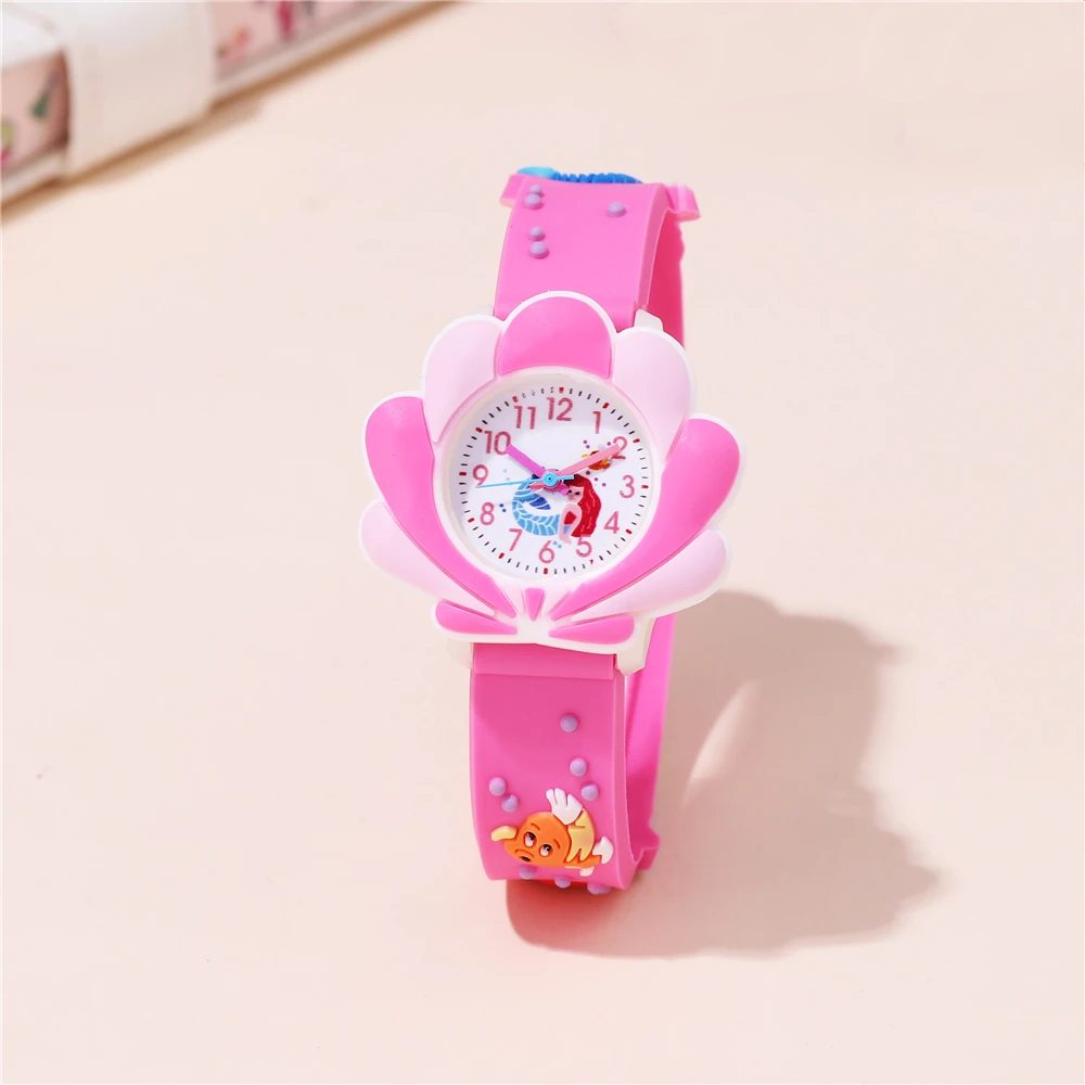 3D Mermaid Patterns Children Watches Silicone Band Shell Shape Dial Watch For Kids And students