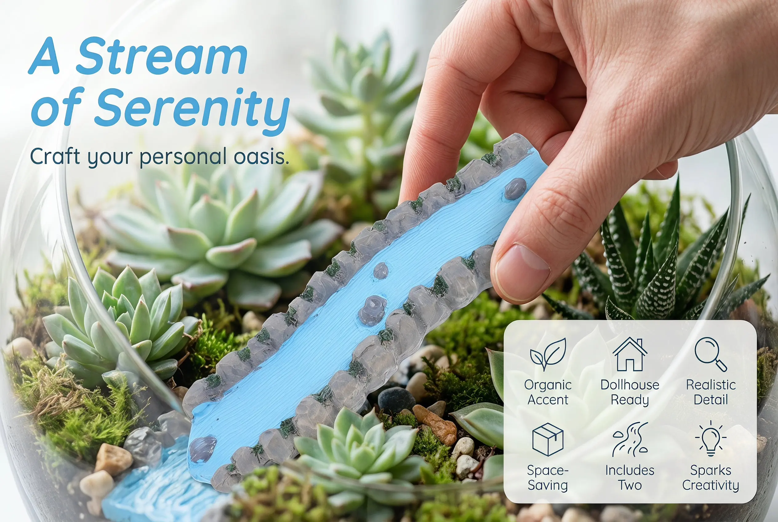 2 Pcs Mini Straight Stream Water Feature Diy Miniature Garden Decor Creek Accessory