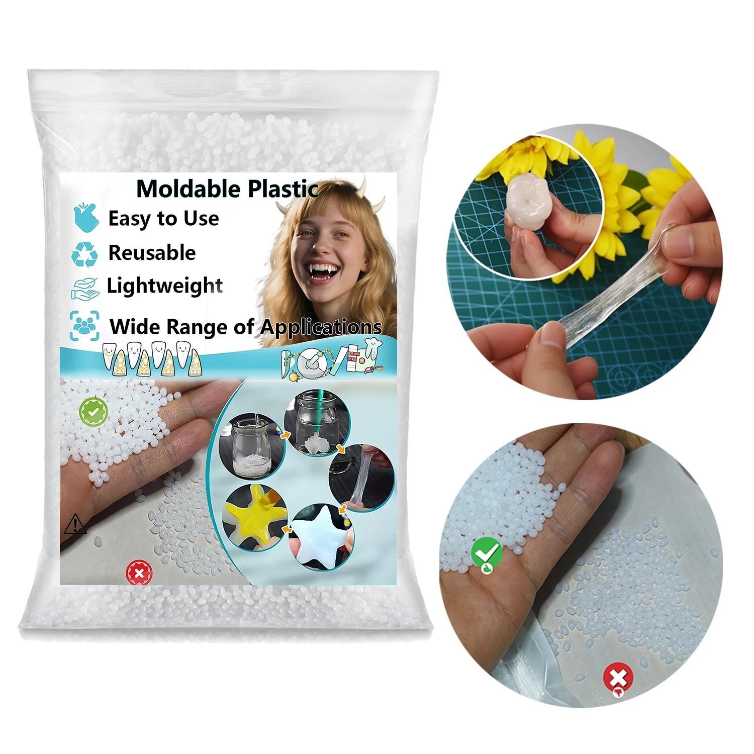 

Molded plastic - easy to stick - party temporary dental decoration for DIY clay Sculpture high hardness, durable - reusable