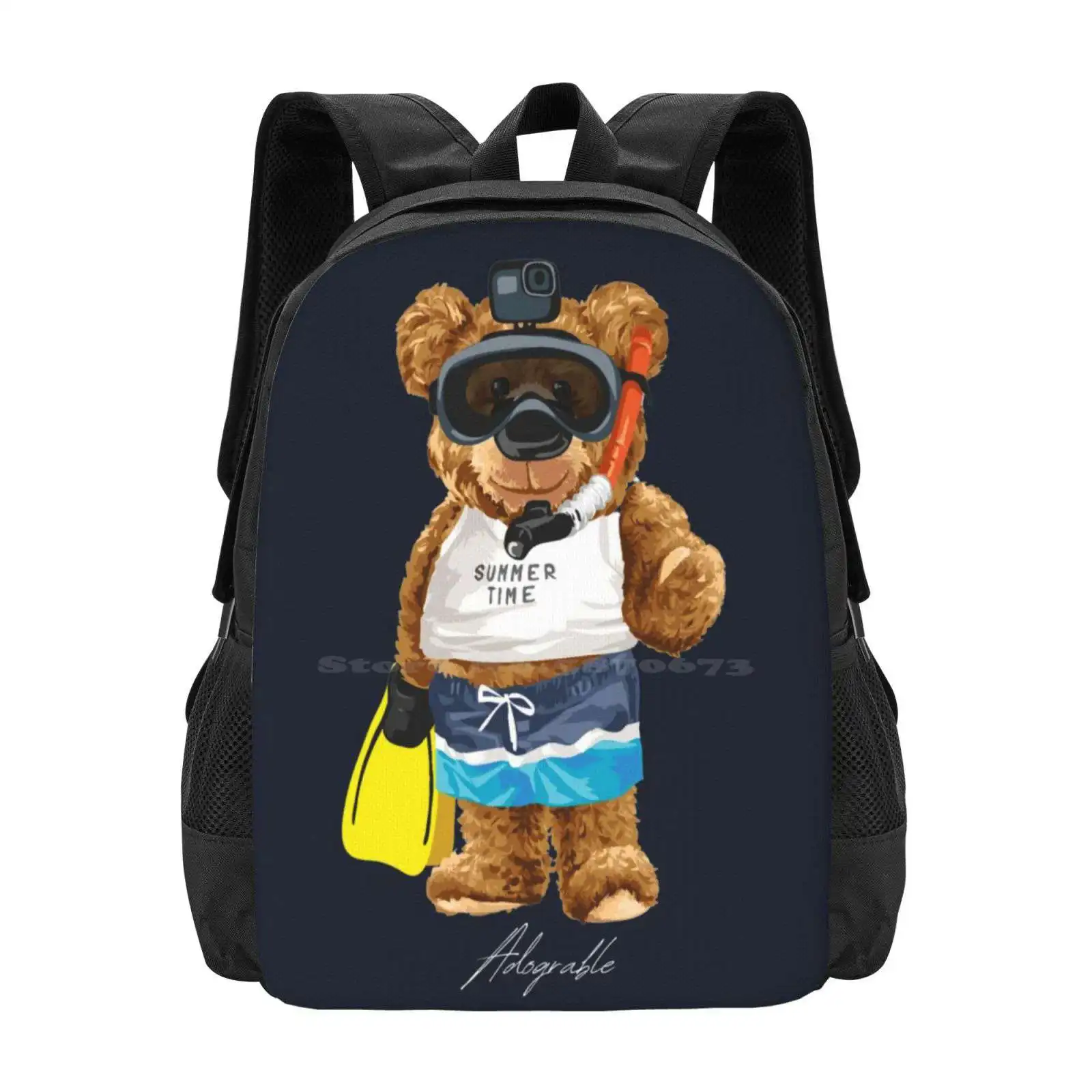 Cute Snorkeling Bear-Adograble Scuba Pattern Design Bag Student'S Backpack Snorkeling Scuba Ocean Sea Beach Vacation Fun