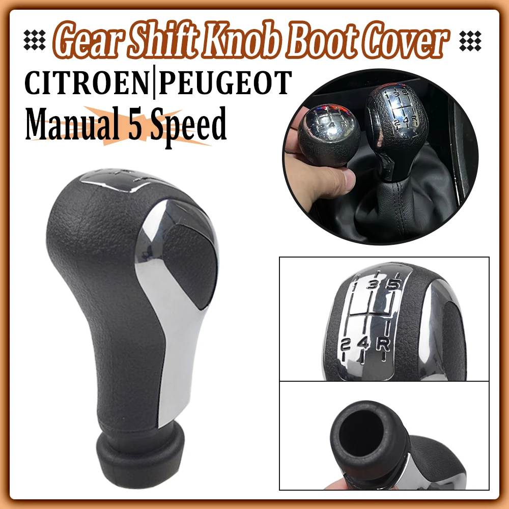 Black New ABS Car Gear Shift Knob Leather Gaiter Cover With adapter For Peugeot 106 206 306 406 107 207 307 407 301 308 2008