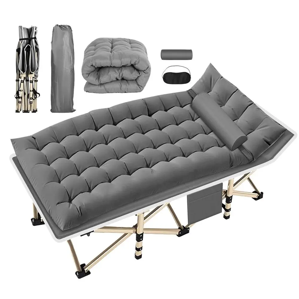 Catre Camastro Plegable para Acampar, Cama Plegable Portátil de 190x80CM con Cojines de Algodón, Almohadas y Bolsa de Almacenamiento. Cama