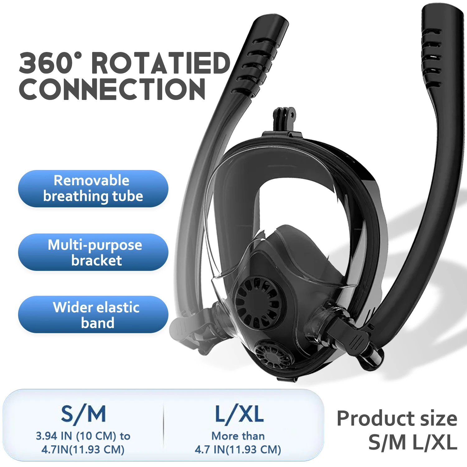 

Adults Full Face Snorkel Mask Double Breathing Tube 180° Wide-Eye Panoramic Vision Advanced Anti-Fog Swim Leak-Proof Adventures