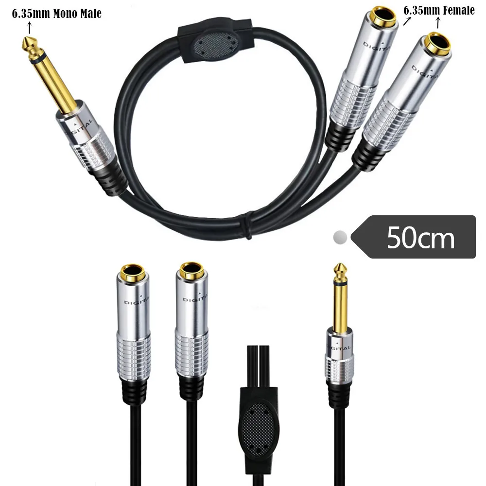 

Metal Shell Gold-Plated 1/2 6.35mm Mono To 2 6.35mm Male and Female Audio Speakers Y-Shaped Extension Cable