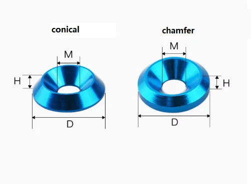 1Pcs  Anodized Aluminum Alloy Washer Colorful Chamfering/Conical Concave Hole Gasket RC Remote Control Model Car Parts