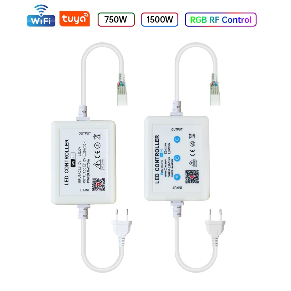 220V RGB LED Strip Controller 1500W 750W RF Touch Panel & Tuya WiFi EU/AU/UK Plug Power Supply for 4Pin Led Neon Light Dimming