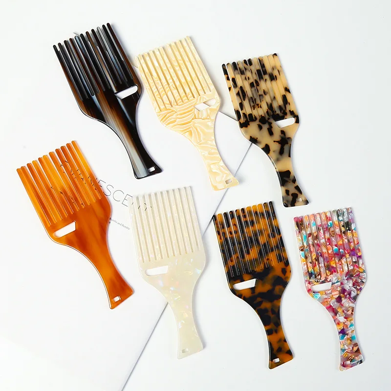 

tifcojew Fashion acetate plate long handle hairdressing comb marble pattern large comb anti-static hair comb for women