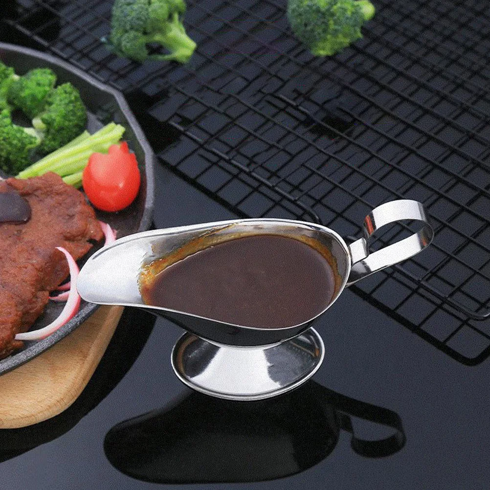 

2 Pcs Gravy Boat Sauce Cups Stainless Steel Condiment Container Juice Dripper Proof Serving Kitchen Restaurant