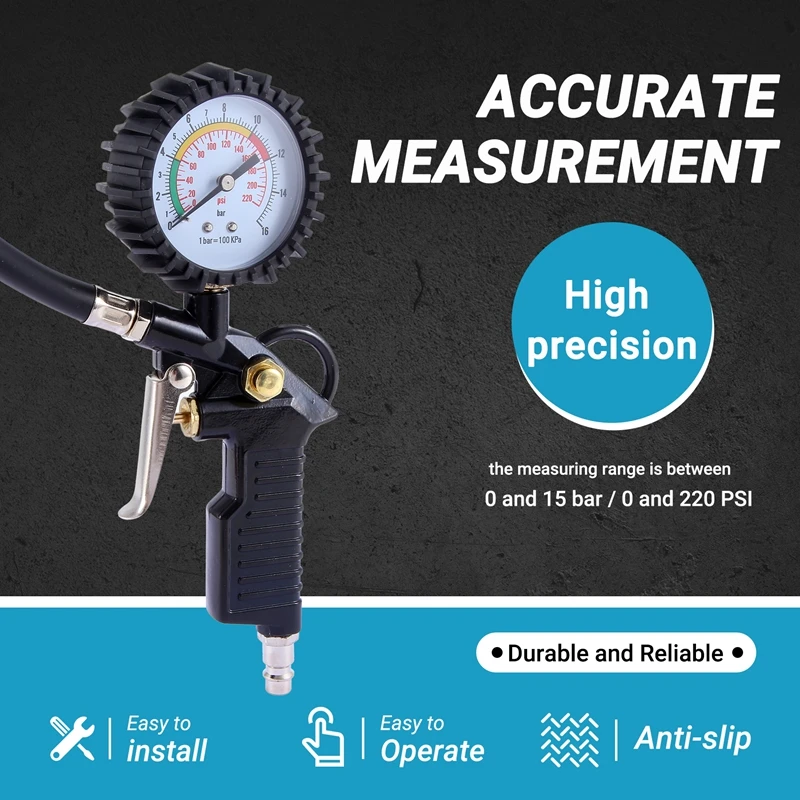 Car Tire Pressure Gauge 220 PSI Tire Inflator With 90 Degree Valve Extender Air Compressor For Car Motorcycle Bike Truck