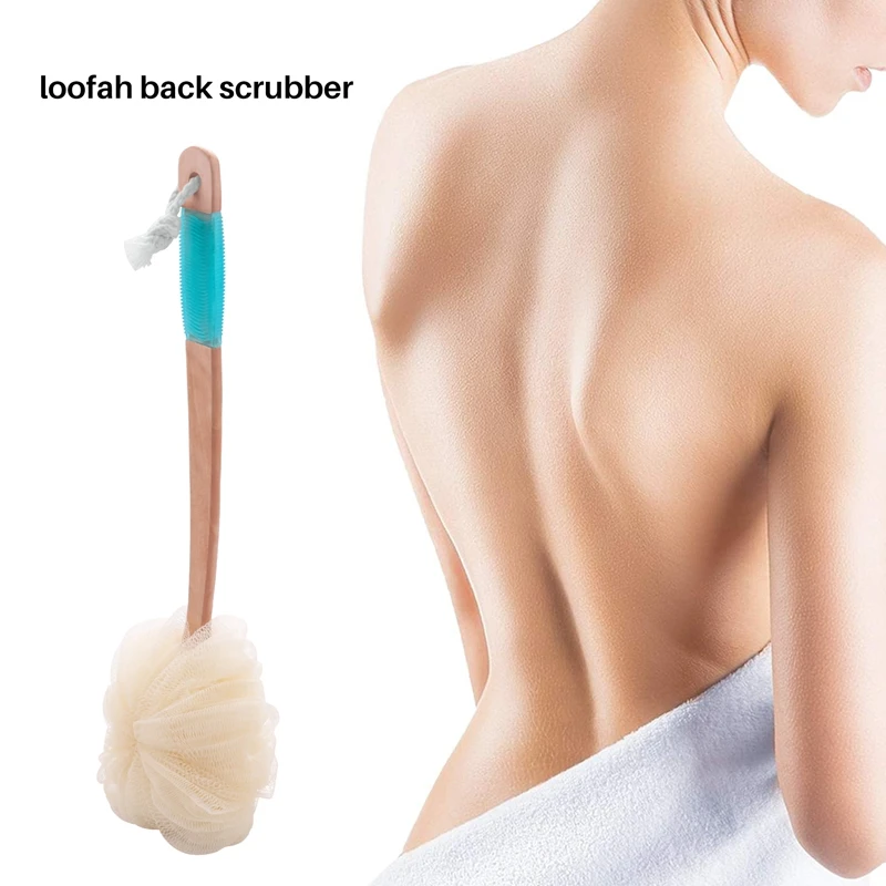 Loofah Sponge Back Scrubber-Men & Women Long Handled Exfoliating Bath & Shower Body Brush-Handheld Luffa Pouf On A Stick