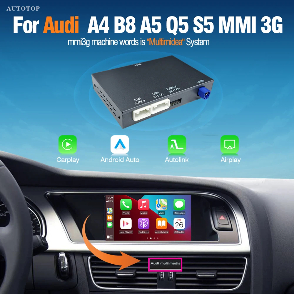 AUTOTOP sans fil CarPlay Android Auto MirrorLink adaptateur d'interface pour Audi A4 B8 A5 Q5 2009-2017 AirPlay miroir caméra arrière