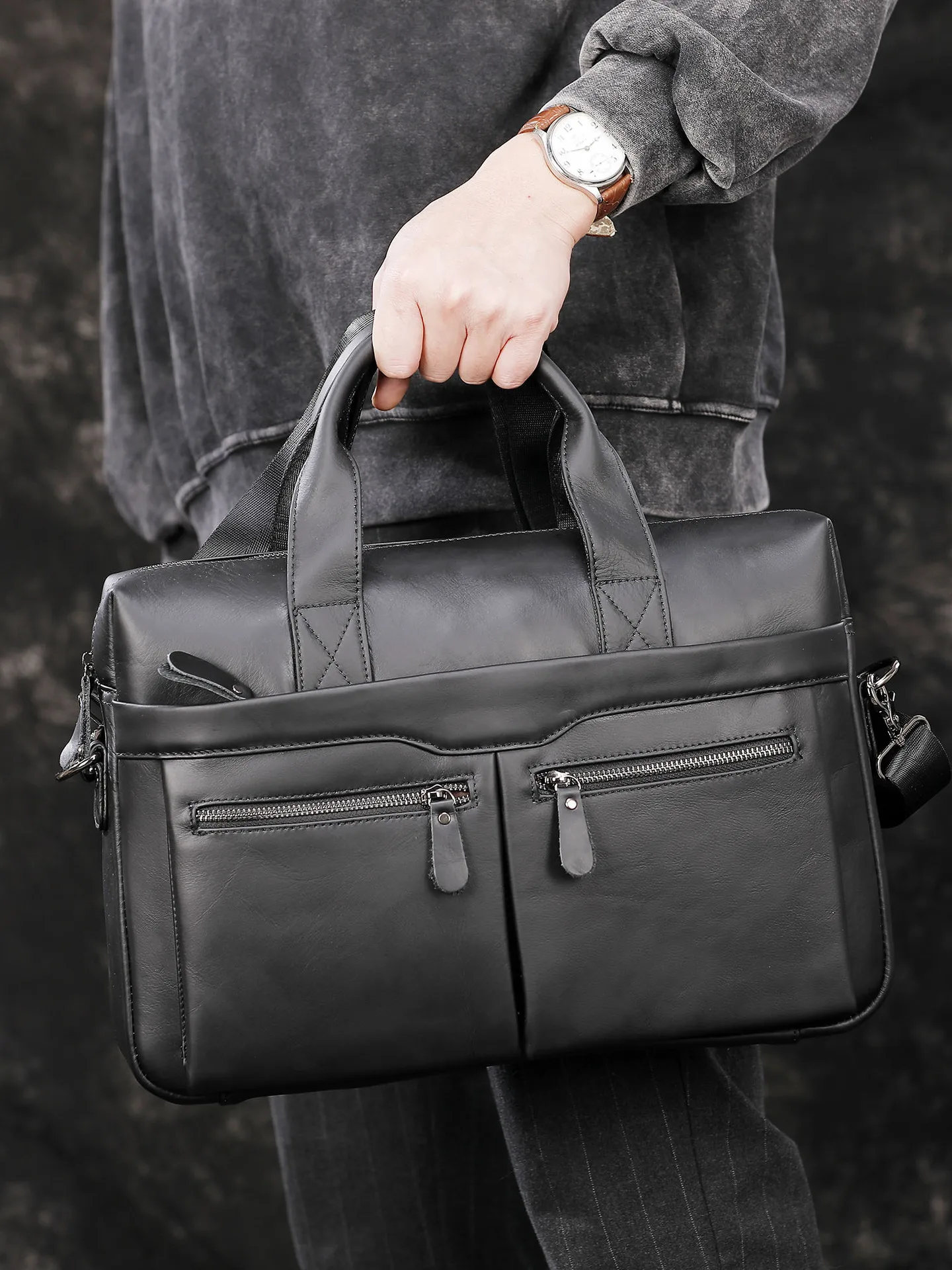 

LVSANTEL Hong Kong Selected Top Layer Cowhide Busin Briease Men's Crossbody Bag Large Capaci Faion Casual