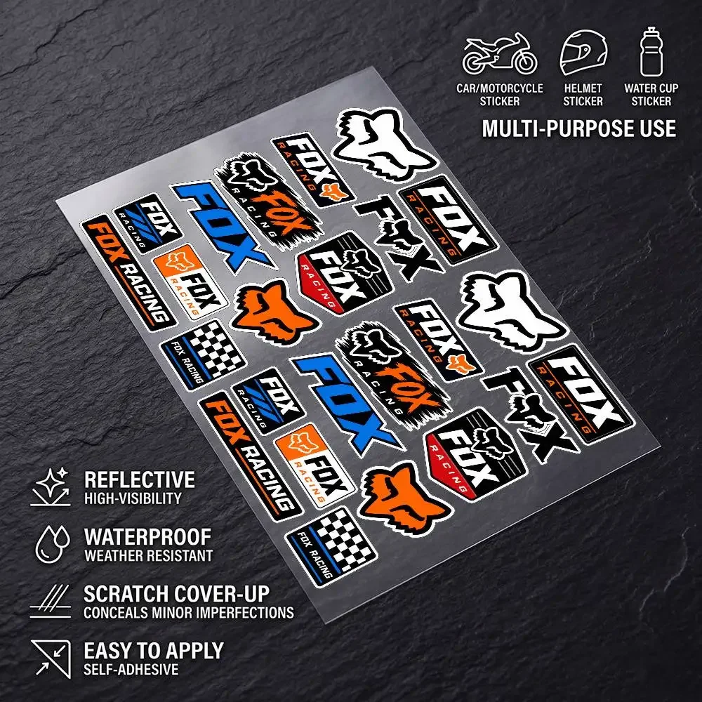 Fox RA-C-ing Waterproof Vinyl Reflective Scratch Cover Sticker Universal Decor Decal Car Motorcycle Helmet Refrigerator