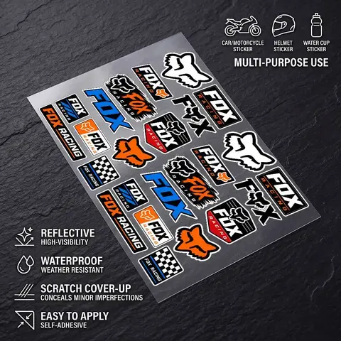 Fox RA-C-ing Waterproof Vinyl Reflective Scratch Cover Sticker Universal Decor Decal Car Motorcycle Helmet Refrigerator