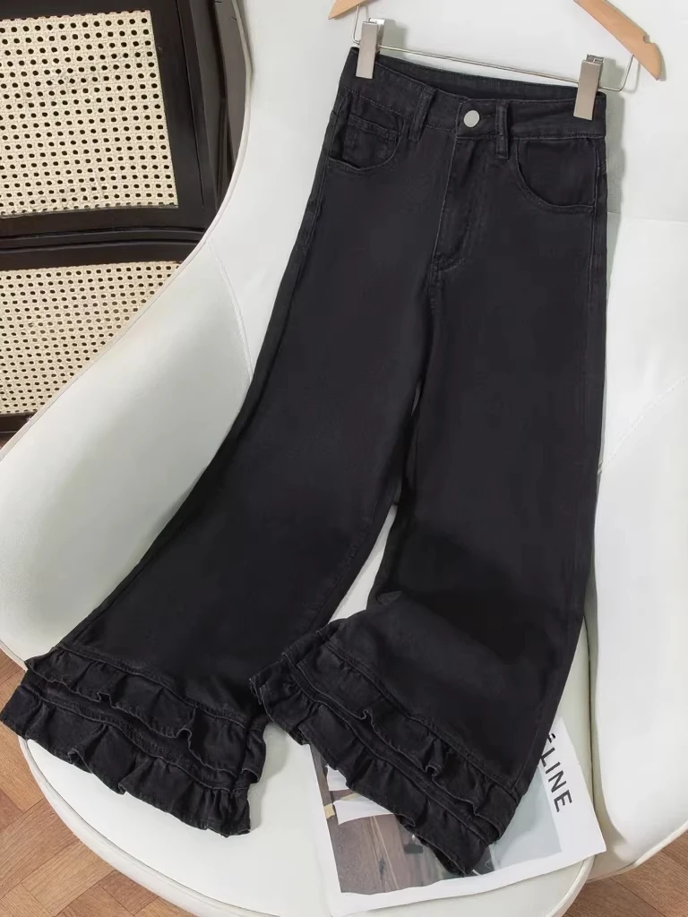 

Bla Lace Trim Loose Fit Straight Leg Jeans Women's Spring 2026 New Sle Elastic Casual High Waist Cotton Stretch Denim