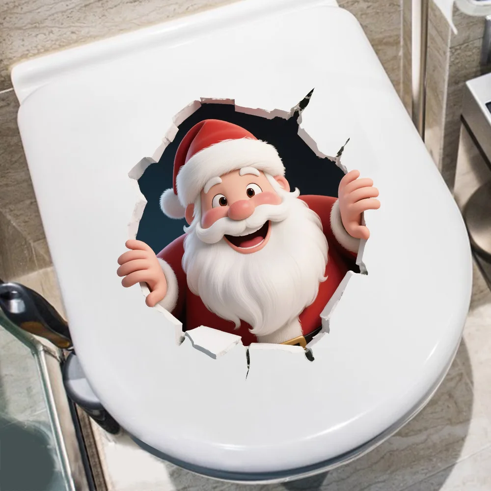 3D Santa Claus Break-Through Wall Decal PVC Removable Christmas Wall Window Sticker Home Christmas Decoration Gift New Year 2025