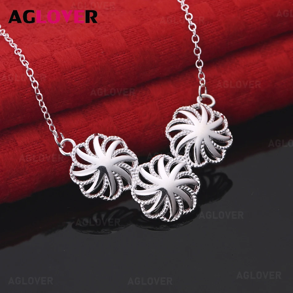 

AGLOVER 925 Sterling Silver Flower-Shaped Hollow Pendant Necklace Daily Accessories Women'S Simple And Elegant Jewelry