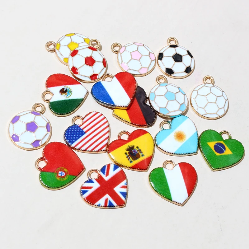 20pcs Heart Charms 15x16mm  DIY Enamel National Flags of Countries  Pendant  Jewelry Making Accessories for Necklace Earrings