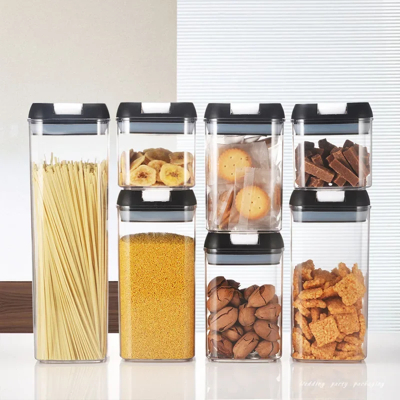 Air-Tight Food Storage Container for Cereals Easy Lock Sealed Jar Plastic Transparent Milk Powder Grains Candy Kitchen Organizer