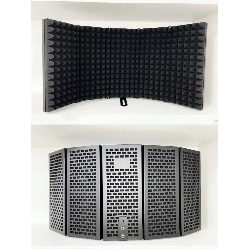 Metal microphone isolation shield soundproof mic isolation shield 5 panel Wind Screen Foldable with Absorbing Foam