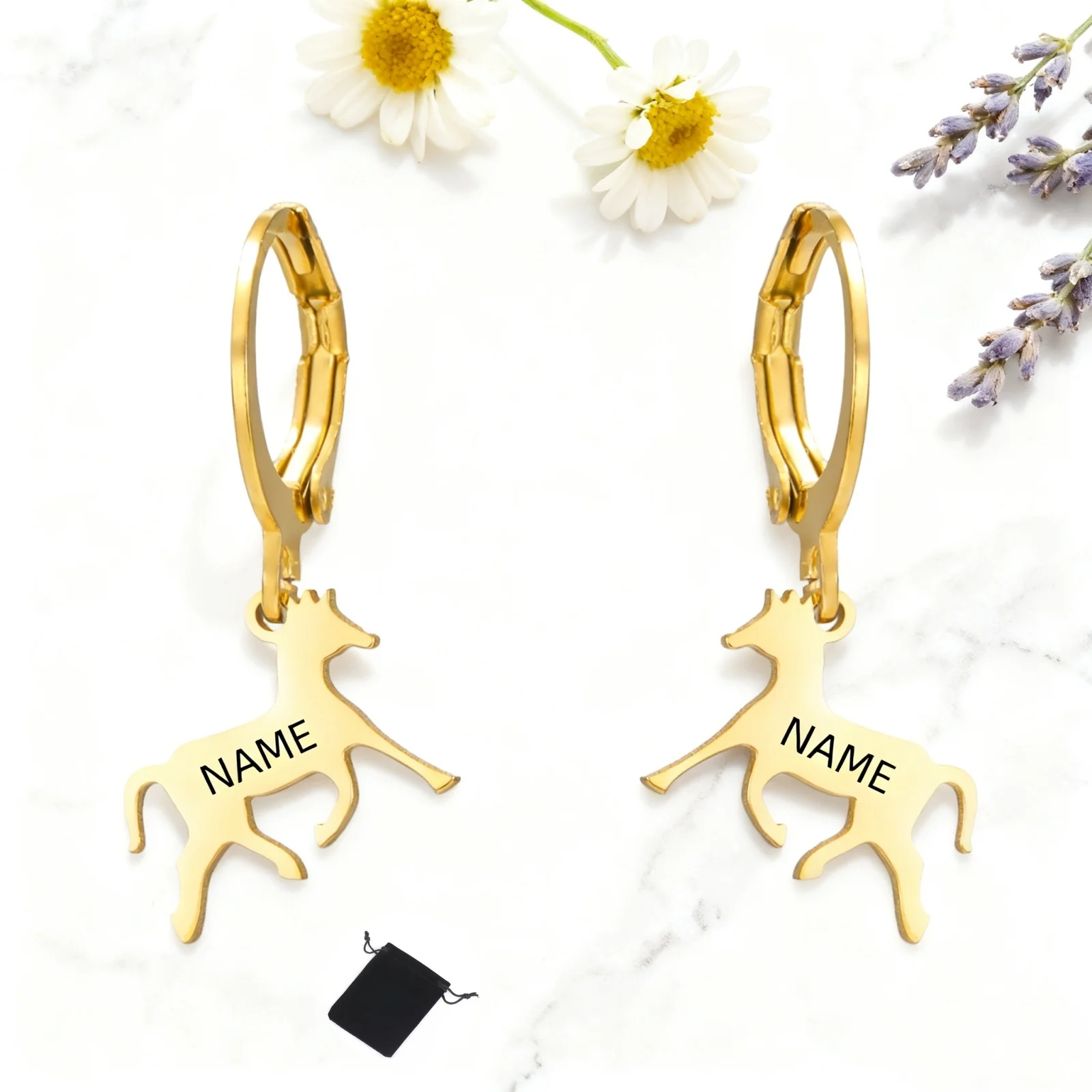 Customized Name Running Horse Women's Earrings Stainless Steel Personalized Horse Pendant Earrings Animal Charm Fashion Jewelry