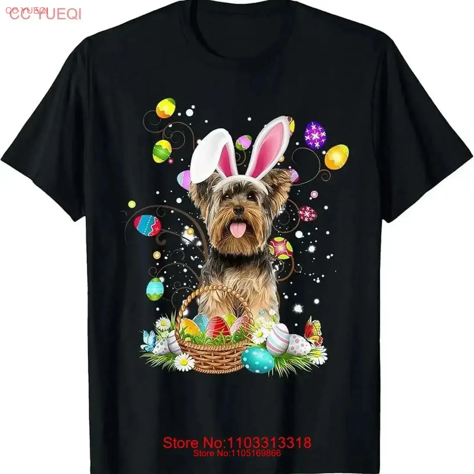 Yorkshire Terrier Dog Easter Egg Hunting Basket Day T Shirt vintage Washed Top For Everyday Wear Stretched homme Stylish